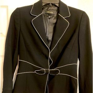 Escada black suit jacket with white piping detail size 34s